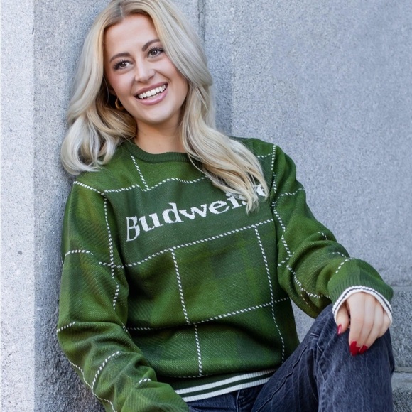 Budweiser Plaid Sweater Green Unisex Sizing Men’s Women’s Size S - Picture 2 of 6